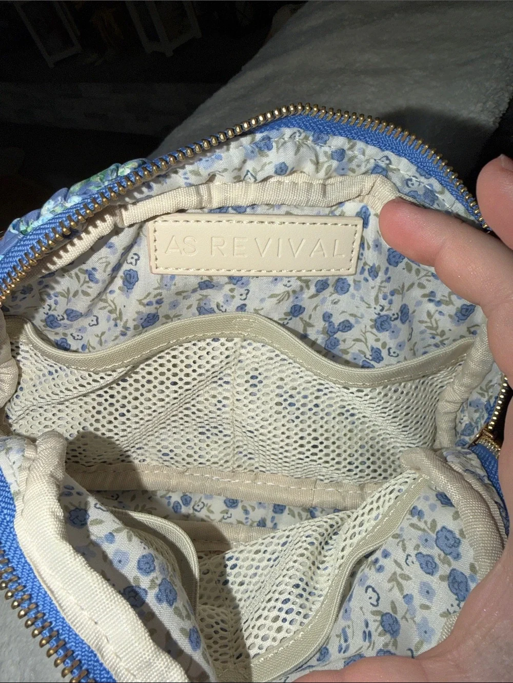 Blue Floral Quilted Bag - Lightweight Floral Waist Pack/Fanny